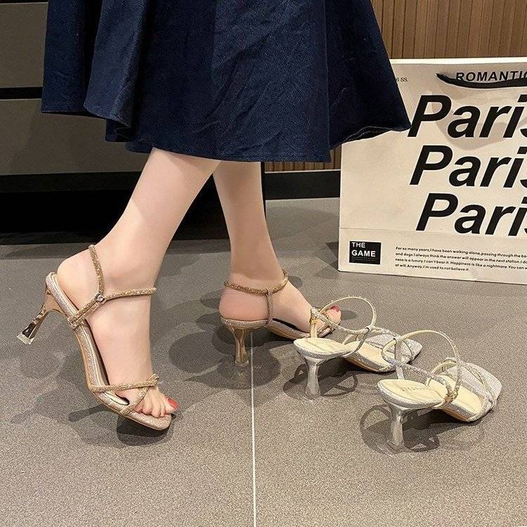 Giày cao gót đính sequin lấp lánh thời trang mùa hè dành cho nữ