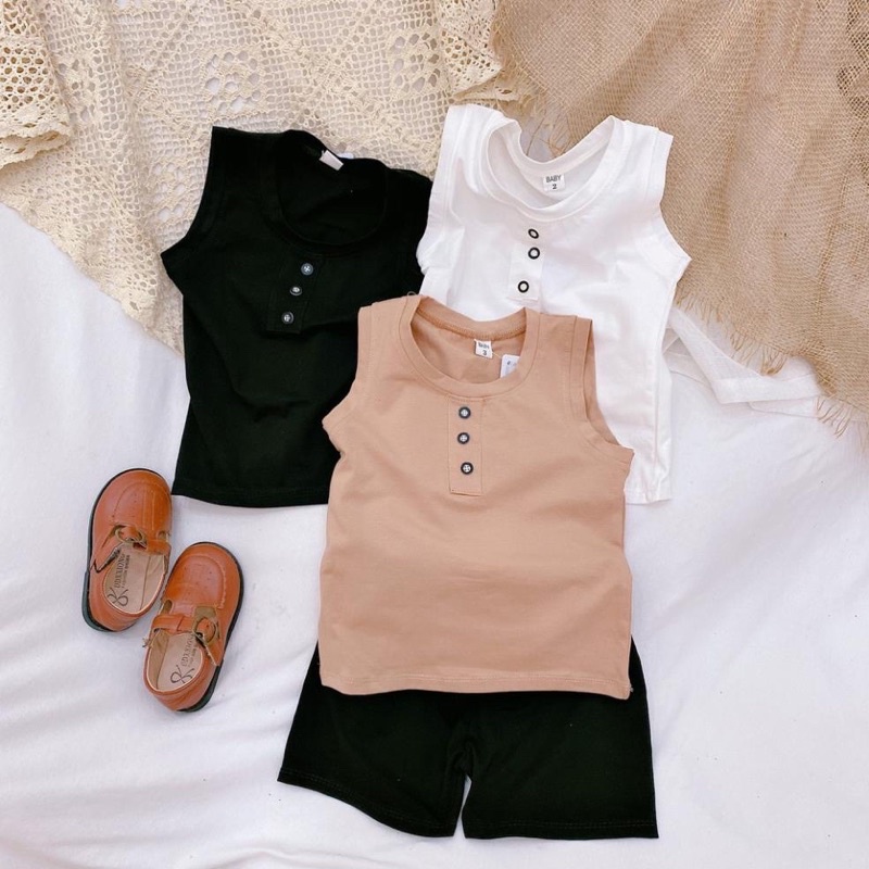 Bộ đồ ba lỗ 3 cúc cho bé trai, chất liệu cotton co giãn 4 chiều cho bé mặc thoải mái mát mẻ, cho bé từ 1-6 tuổi