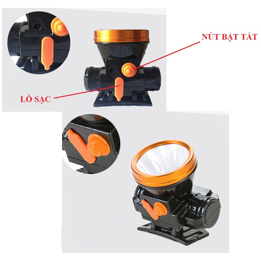 Đèn Led đội đầu 30W pin sạc dung lượng cao 2000mAh kèm củ sạc và dây đeo
