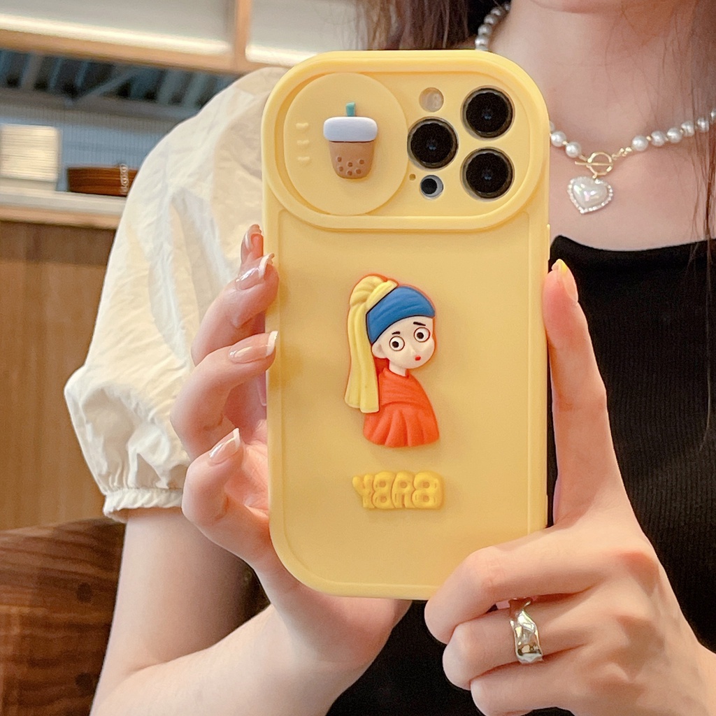 Ốp Điện Thoại Dẻo Họa Tiết Hoạt Hình Cô Gái Đẩy Cửa Sổ Chống Rơi Cho iPhone 11 / 12 / 12PRO MAX / 13PRO MAX / XR / XS