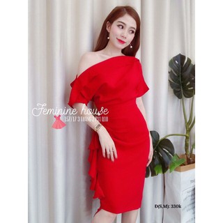 [BÁN GIÁ GỐC] Đầm dự tiệc lệch vai nhúng bèo + Ảnh thật thoitrangshop2019