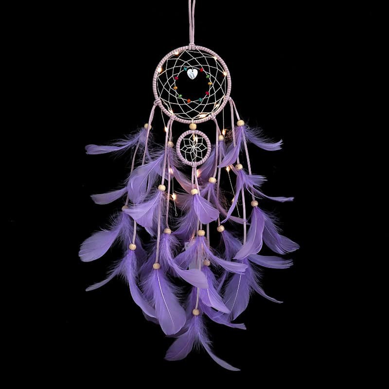 Đồ Treo Trang Trí Dreamcatcher Lông Vũ Lớn Màu Tím ( Bao Giá Toàn Shopee) Loại Có Đèn