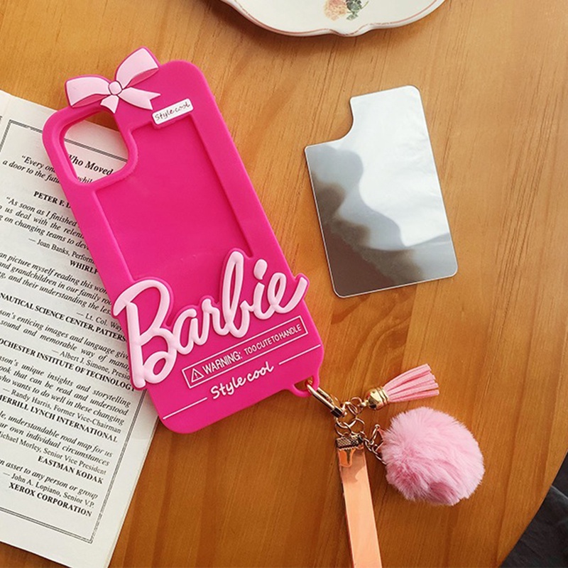 Ốp Điện Thoại Silicon Gắn Gương In Chữ Barbie Cho iPhone 14 Pro Max 13 Pro Max 12 Pro Max 11 Pro Max 7 8 Plus