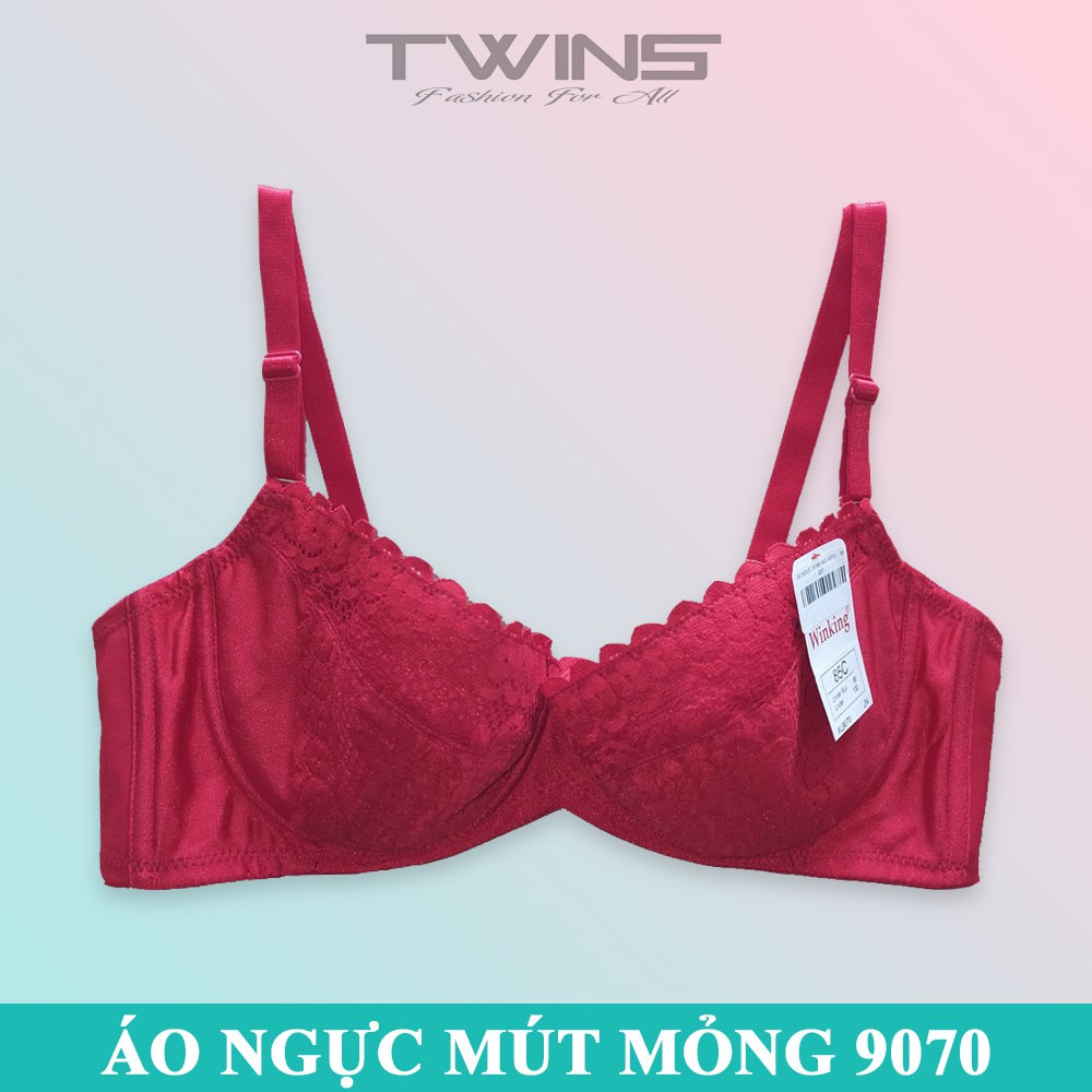 Áo ngực nữ ren nâng ngực Winking 9070 có gọng mút mỏng cúp xéo ôm ngực size 34-36-38-40 cúp C