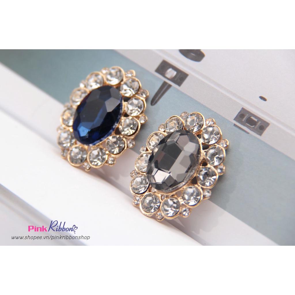 Charm đá oval màu đen/xanh