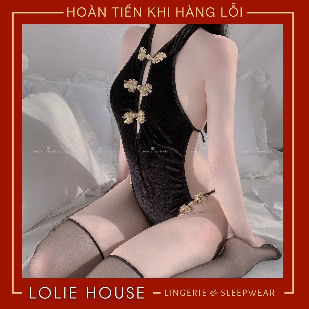 Bodysuit cosplay sườn xám cổ trang Trung Quốc sexy thun nhung nút vàng LOLIE HOUSE - CP15