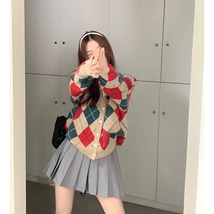 Áo Khoác Cardigan Len Nữ Hoạ Tiết Quả Trám Siêu Xinh