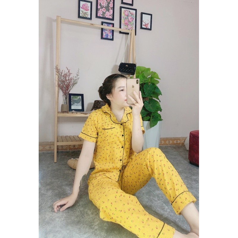 BỘ PIJAMA TƠ ĐŨI ÁO CỘC QUẦN DÀI