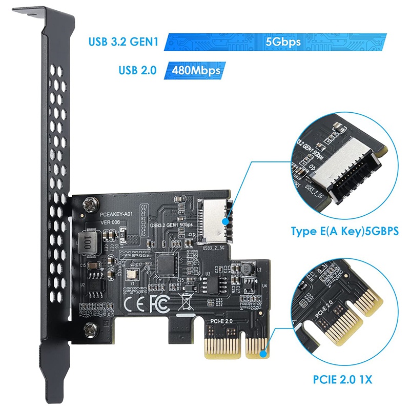 Card Mở Rộng PCI-E 1X Sang USB 3.2 GEN1 5Gbps Type-C Cho Máy Tính ASM1042A