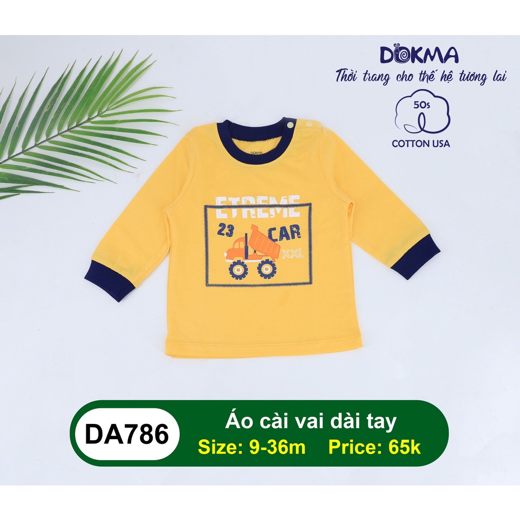 [FREESHIP] Áo bé trai dài tay 6-36 tháng tuổi, cài vai Cotton USA Dokma Voi.kids DA786