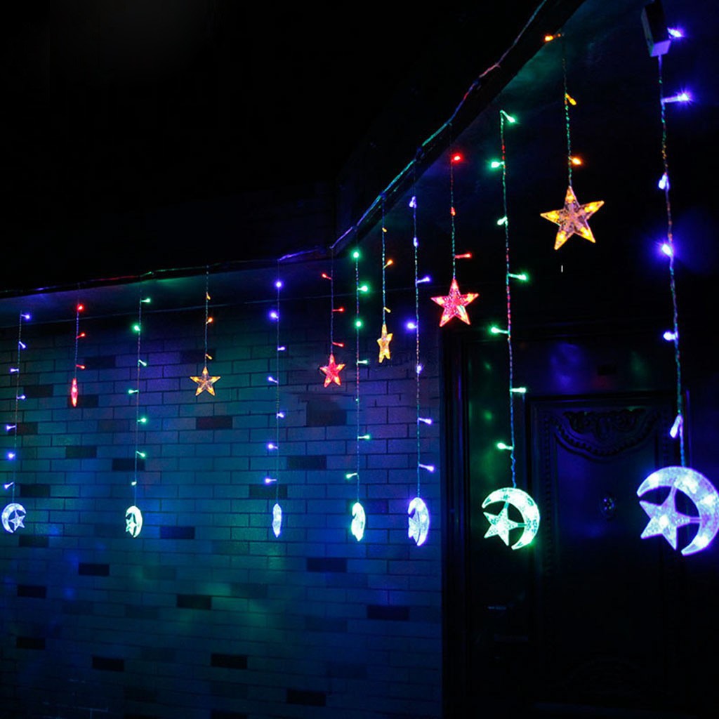 DÂY ĐÈN TRANG TRÍ NHÁY THẢ MÀNH DẠNG HÌNH NGÔI SAO VÀ TRĂNG