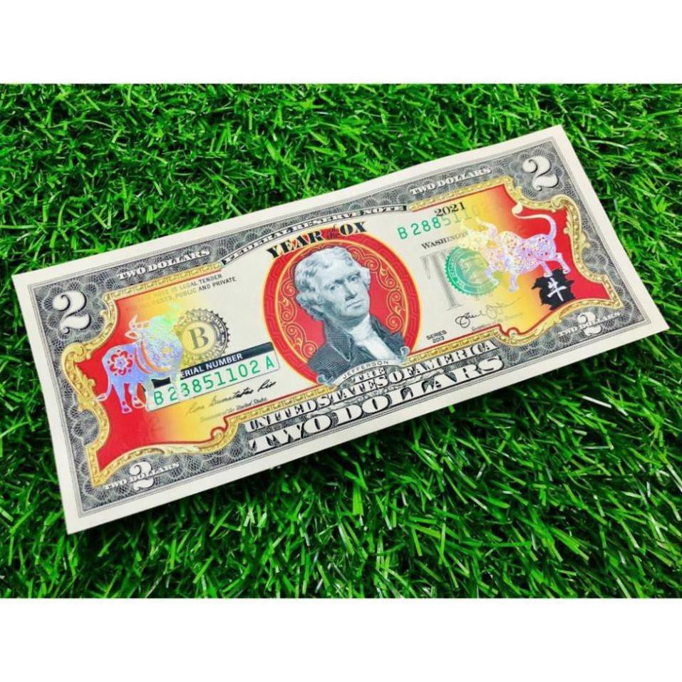Bộ Tiền 2 USD In Hình Trâu Mạ Vàng Lì Xì Tết 2021
