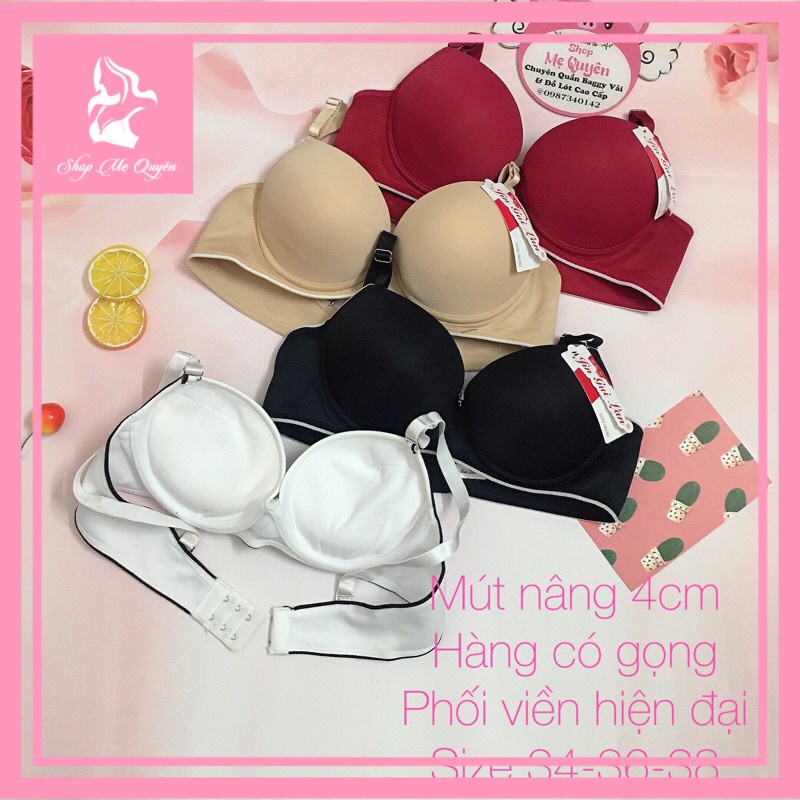 Áo lót quả trơn có gọng mút nâng dày 4cm phối viền cực Tây