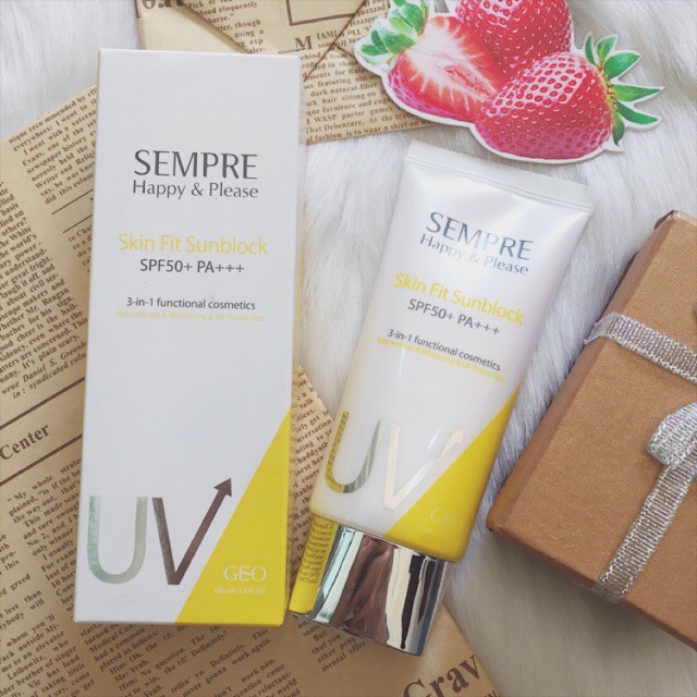 Kem Chống Nắng Vật Lý Kiềm Dầu cho mặt và cơ thể 50ml Sempre Happy & Please Skin Fit Sunblock SPF50+ PA+++ 50ml