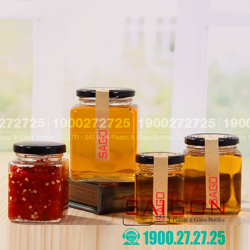 Hũ Thủy Tinh Gia vị Vuông Nắp Thiết | Tùy Chọn Dung Tích và Màu Nắp