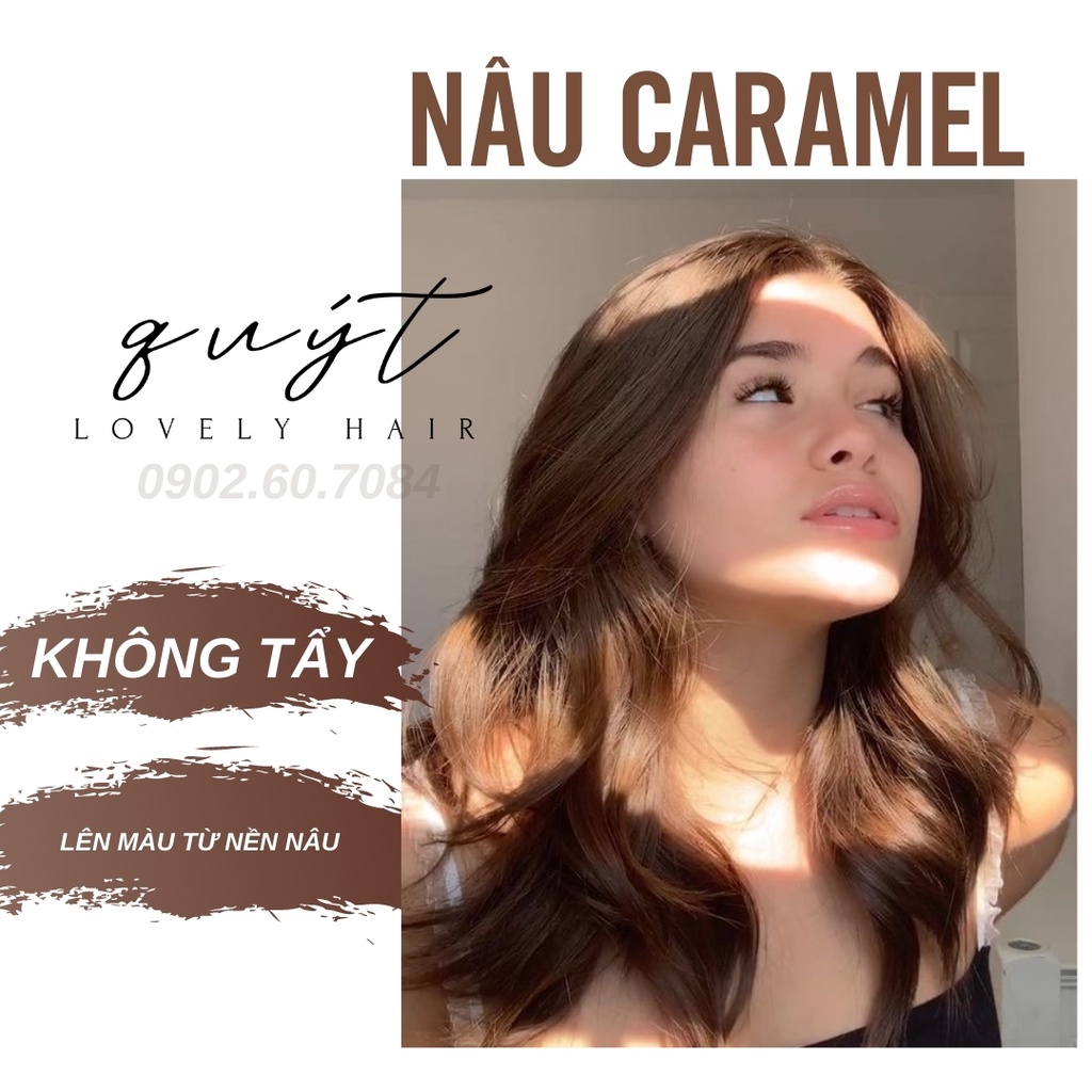 Thuốc Nhuộm Tóc Tại Nhà Nâu Caramel nhuộm từ nền nâu- Không Tẩy- TẶNG OXY