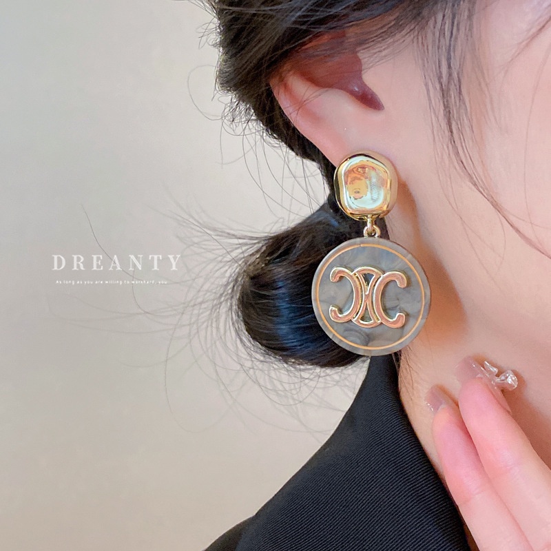 Bông Tai Hình Tròn Họa Tiết Chữ Bằng Bạc Thời Trang Cao Cấp Cho Nữ