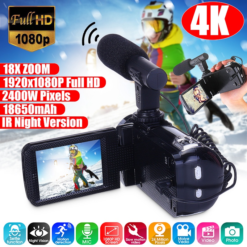Máy quay video 4k full hd máy quay video 2400 mp ir máy quay video tầm nhìn ban đêm 3 inch màn hình lcd cảm ứng máy ảnh zoom 18x w / mic