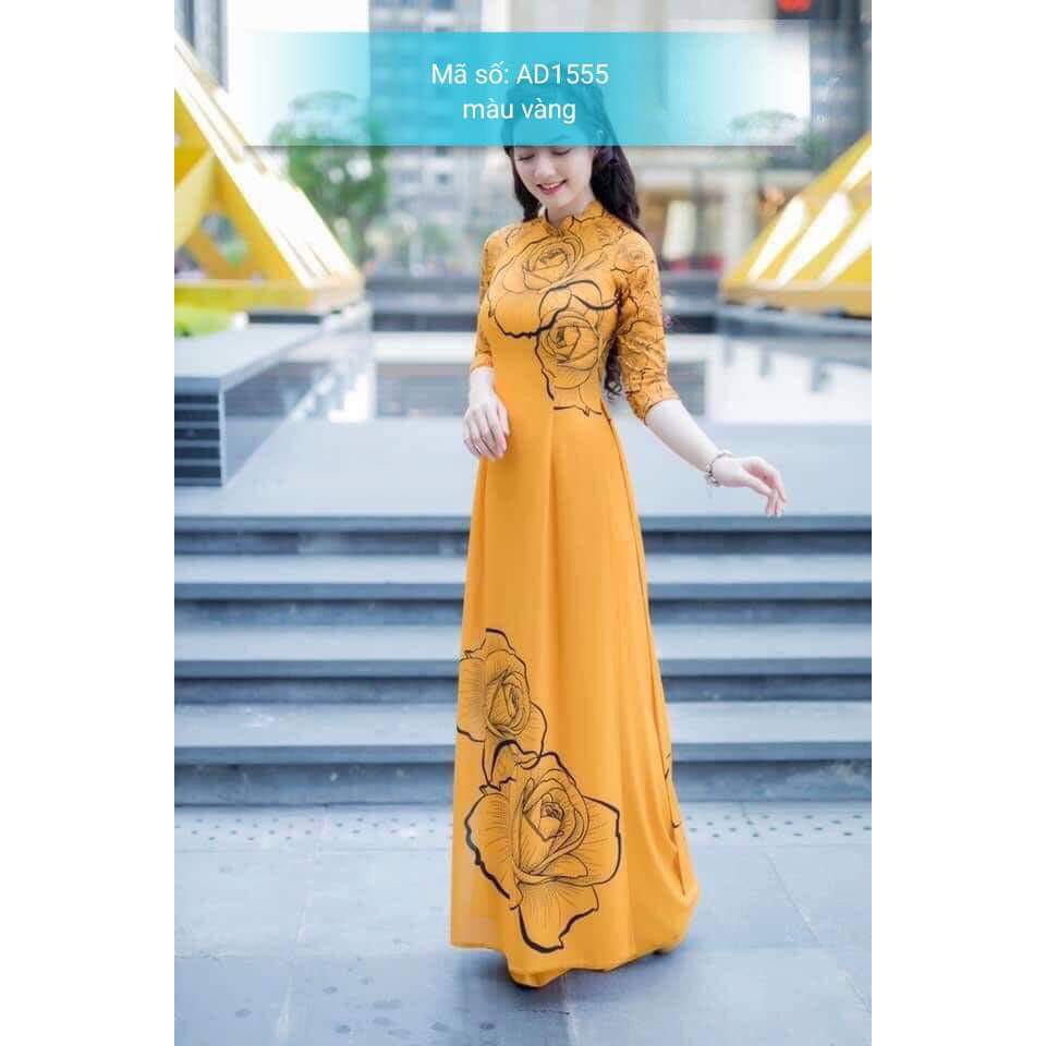 ⚡️ có big size 5XL ⚡️ AD1555 SET ÁO DÀI TRUYỀN THỐNG CỔ TRỤ HỌA TIẾT IN 3D HOA HỒNG LỚN KÈM QUẦN ỐNG RỘNG