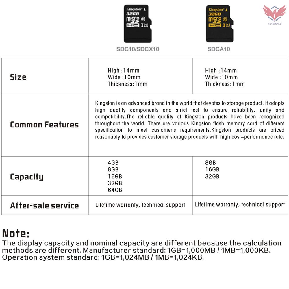 Kingston Class 10 8GB 16GB 32GB 64GB MicroSD TF Flash Memory Card 48MB/s Maximal Speed with Card Adapter