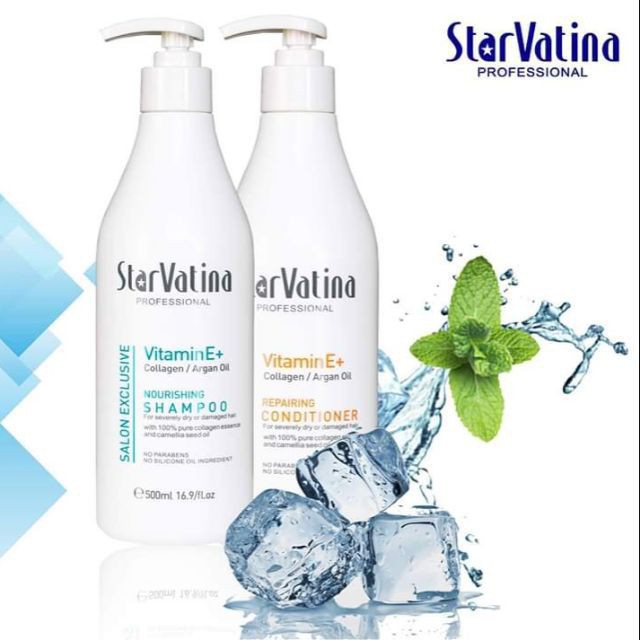 Bộ Dầu Gội Xả Phục Hồi Star Vatina Collagen Argan Oil Vitamin E+ 800ml - Mẫu Mới HTH9542