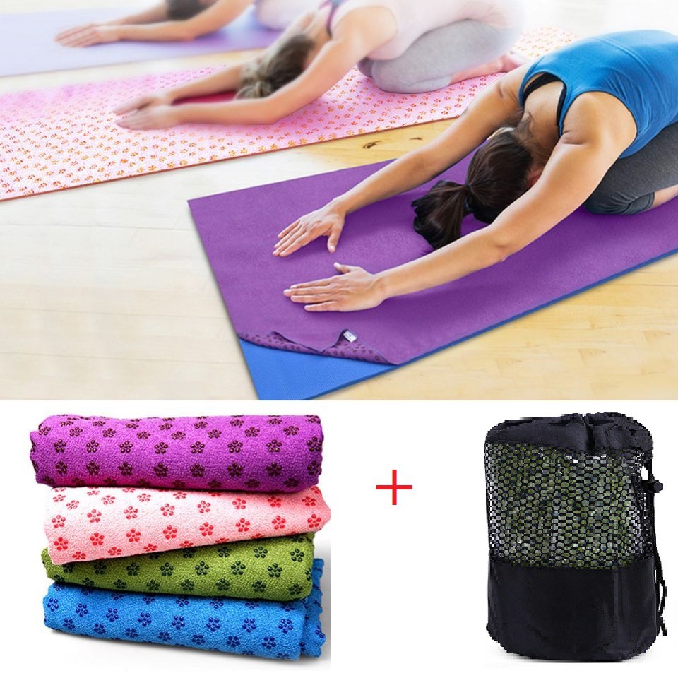 Khăn trải thảm tập Yoga có hạt PVC chống trượt + tặng kèm túi đựng