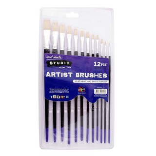 Cọ Vẽ Đầu Vuông Đai Bạc Mont Marte bộ 12 cây - COLORMATE