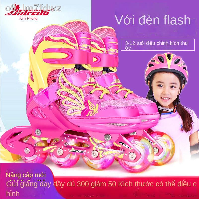 Jinfeng trẻ em giày trượt patin trọn bộ mũ bảo hiểm đồ hộ đầy đủ nam màu xanh nữ bột