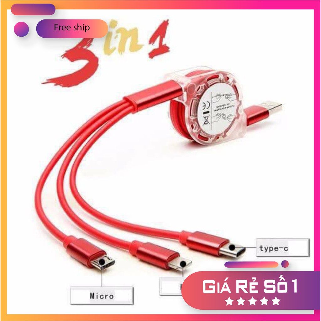 Sạc dây rút đầu usb đa năng 3 đầu sạc.bảo hành chính hãng nhanh tay đặt hàng 💞FREESHIP💞TOÀN QUỐC}kho sẵn hàng giao nga