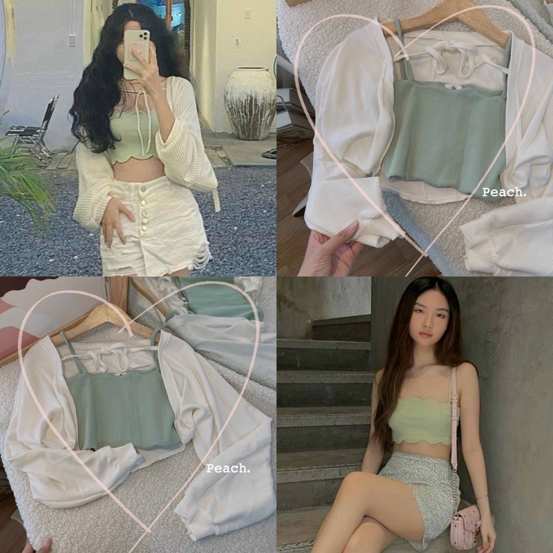 SET ÁO HAI DÂY KÈM KHOÁC (KÈM VIDEO HÌNH THẬT)