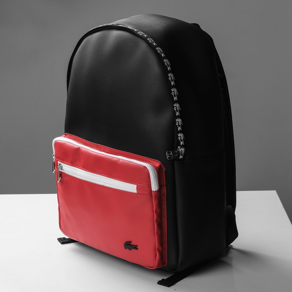 BALO LACOSTE BLACK METAL REDLINE, VẢI SI CHỐNG THẤM CAO CẤP, 2 NGĂN,DÂY ĐEO CHẮC CHẤN
