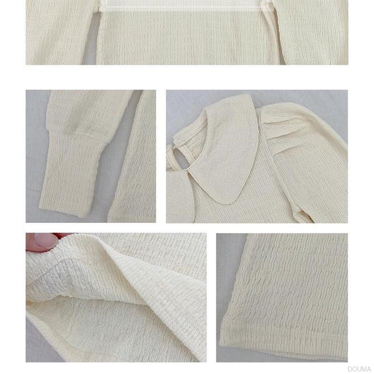 Áo tay phồng dài cổ tròn xinh xắn cho bé gái