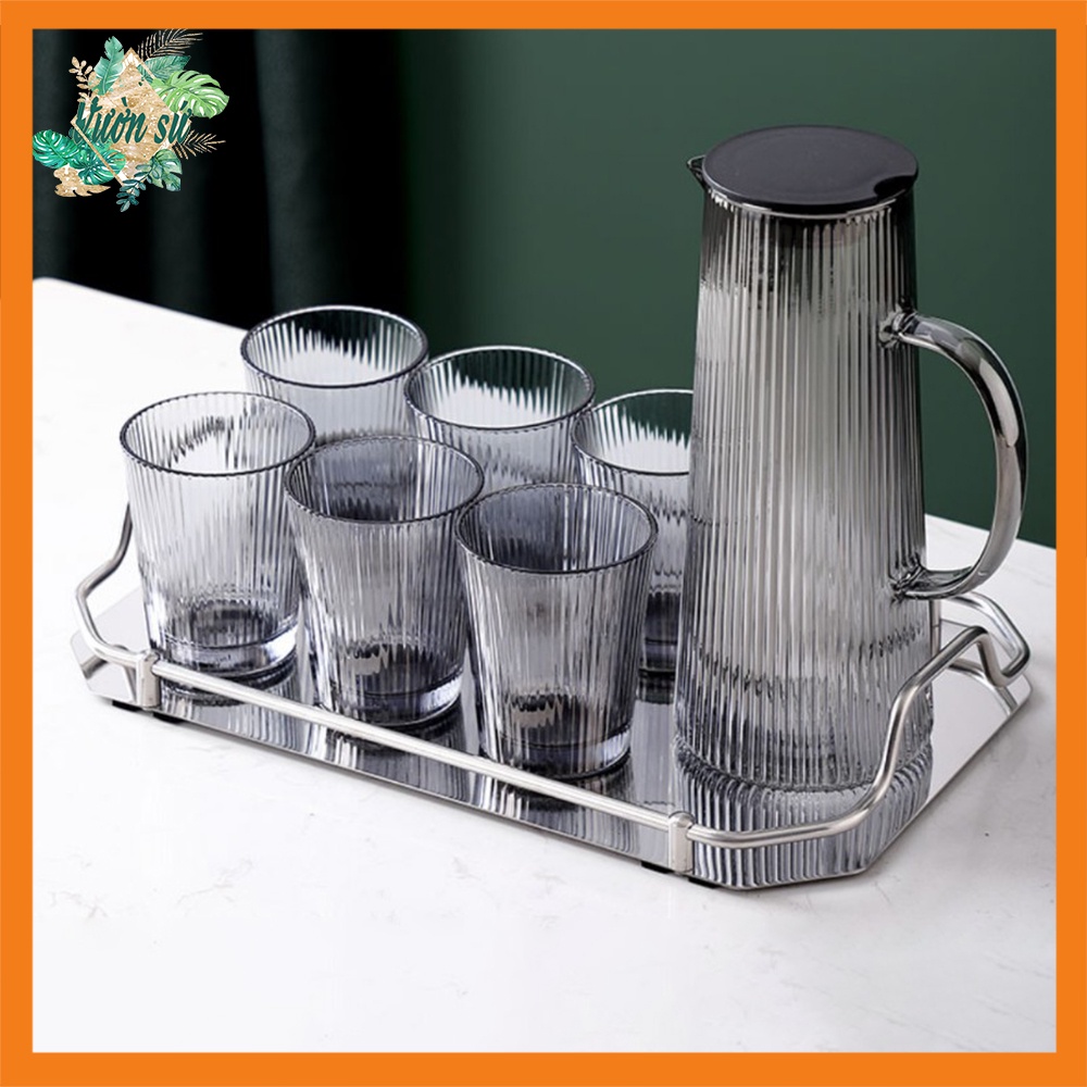 Bộ bình nước chịu nhiệt họa tiết vân sọc kẻ cao cấp - VS125