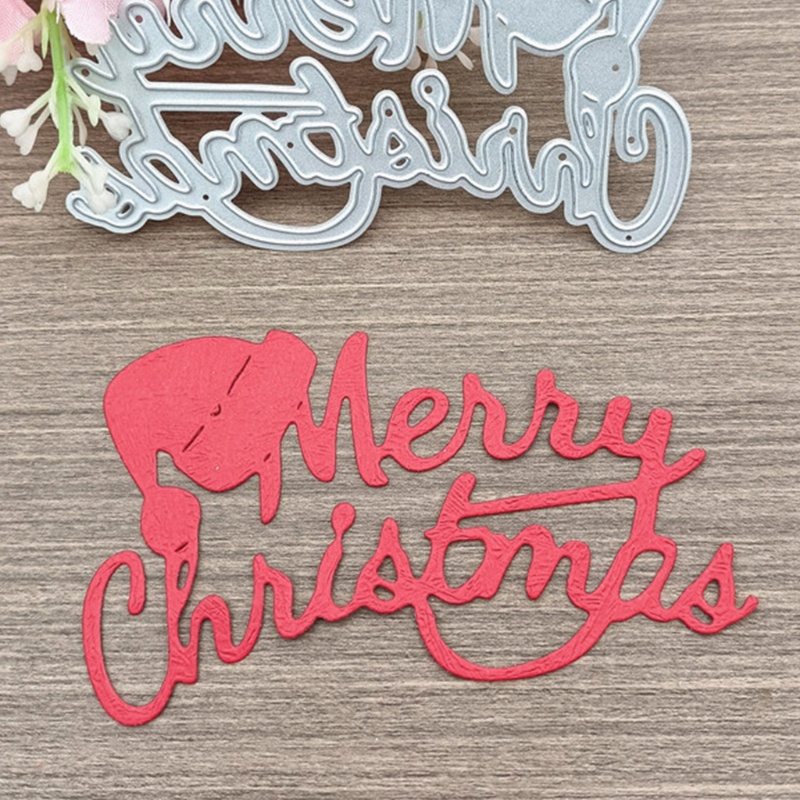 Khuôn cắt giấy hình chữ Merry Christmas và mũ noel dùng trang trí sổ tay lưu niệm album DIY