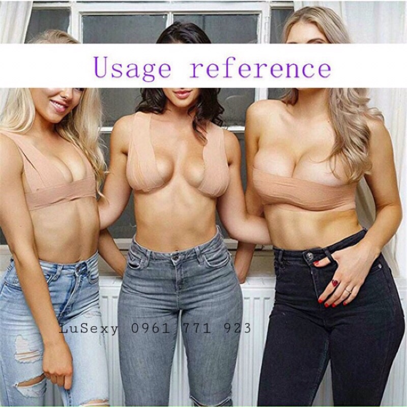 Cuộn dán nâng ngực nhiều kiểu đa năng mặc áo đầm hở lưng hở vai khoét ngực sâu, thay áo lót chống tụt tuột màu da đen