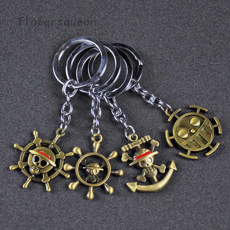 Flowersqueen Móc khóa kim loại mặt hình nhân vật hoạt hình One Piece độc đáo
