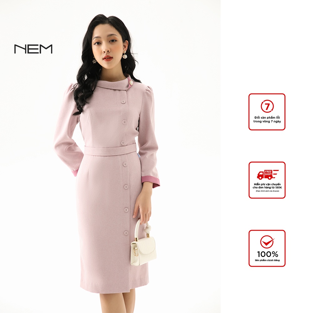 Đầm Thiết kế Công sở NEM Dáng Ôm Dài Tay Cao cấp Thanh lịch Sang trọng D26312 Váy Giá Ưu đãi Vải Nhập khẩu Hàn Quốc