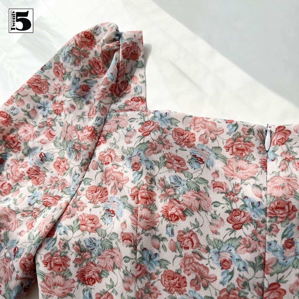 Đầm váy xòe midi dạo phố voan hoa nhí dây thắt nơ sau Twentyfive SD24