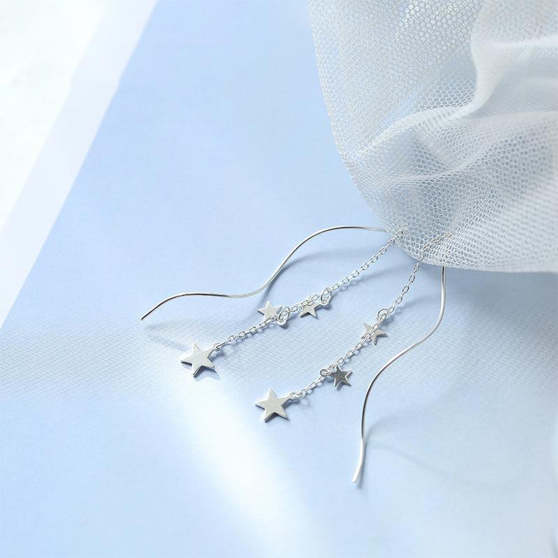 Khuyên tai thả ba sao bông tai bạc phụ kiện nam nữ phong cách Hàn Quốc Unisex