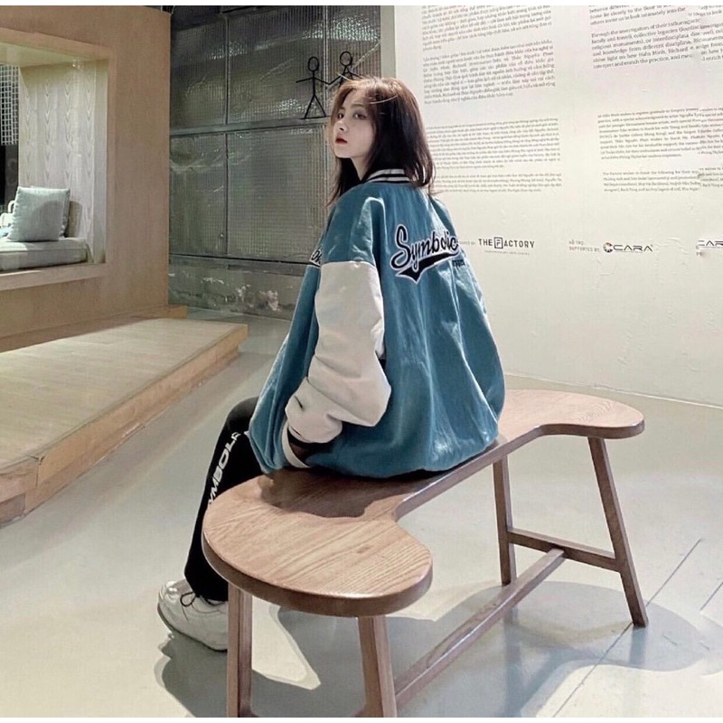 [Mã 152FASHIONSALE giảm 12% đơn 99K] Áo bomber nhung xanh thêu chữ