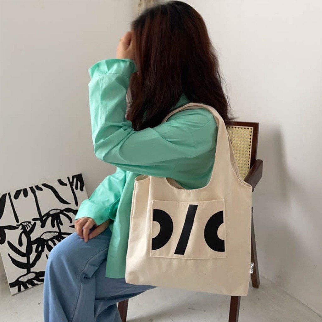 Túi Tote Tròn Vải Canvas Vintage Phong Cách Hàn Quốc