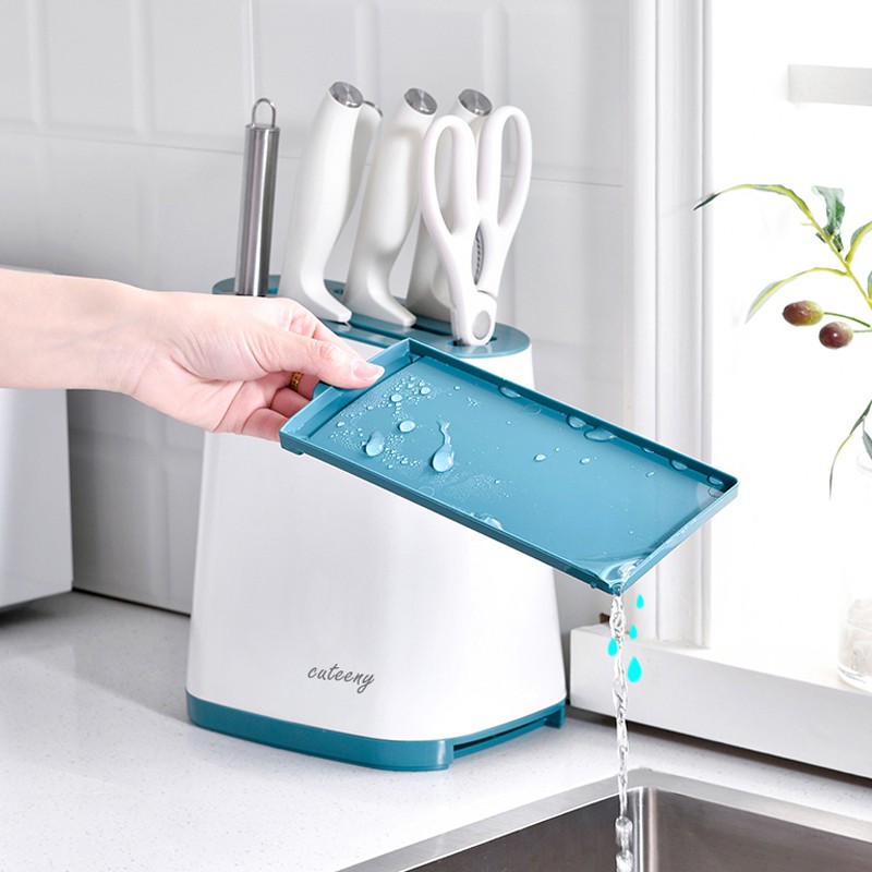 Giá để dao kéo nhà bếp, kệ để dao kéo bằng nhựa có khay chứa nước pehouse shop