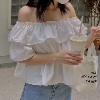 áo trễ vai 3 tầng cộc tay, áo kiểu croptop bánh bèo dáng ngắn năng động