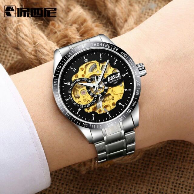 Đồng hồ Nam cơ lộ máy Bosck 6797 dây inox