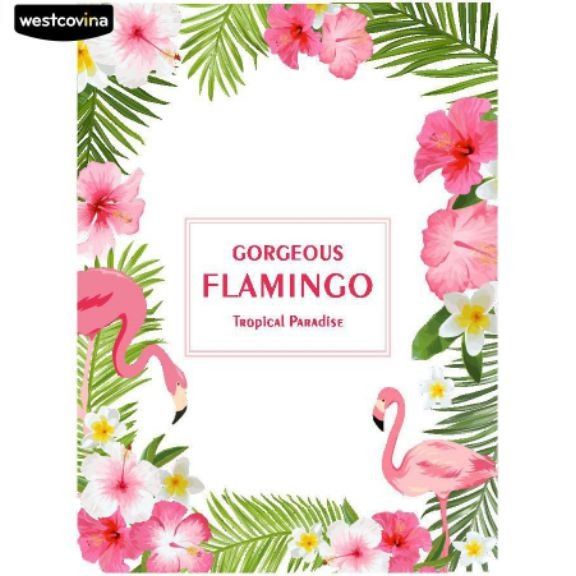 decal giấy dán tường trang trí phòng chỗng thấm nước cao hình summer hồng hạc cây cọ xanh lá hoa bụt flamingo mùa hè