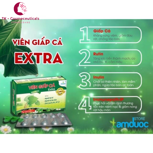 Viên Giấp Cá Extra - Viên Uống Hỗ Trợ Trĩ, Táo Bón, Tĩnh Mạch Yếu, Dễ Vỡ - Hộp 30 Viên