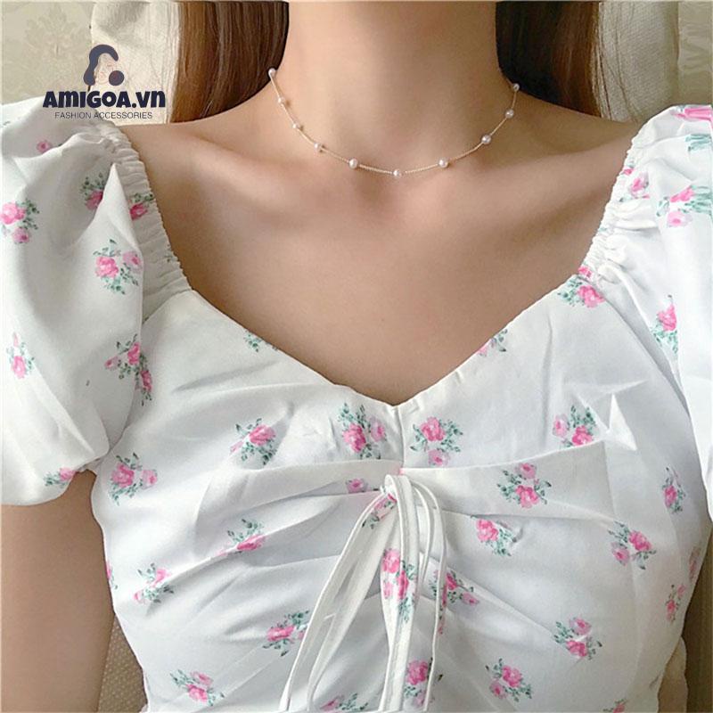 ✨✨Vòng cổ choker Smileday đính ngọc trai thời trang Hàn Quốc cho nữ