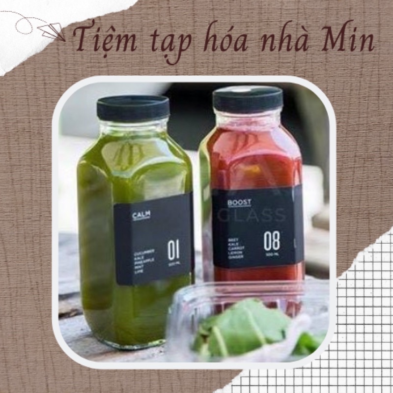 Combo chai thủy tinh vuông nắp nhựa 500ml đựng nước ép, sữa hạt, kombucha, water kefir