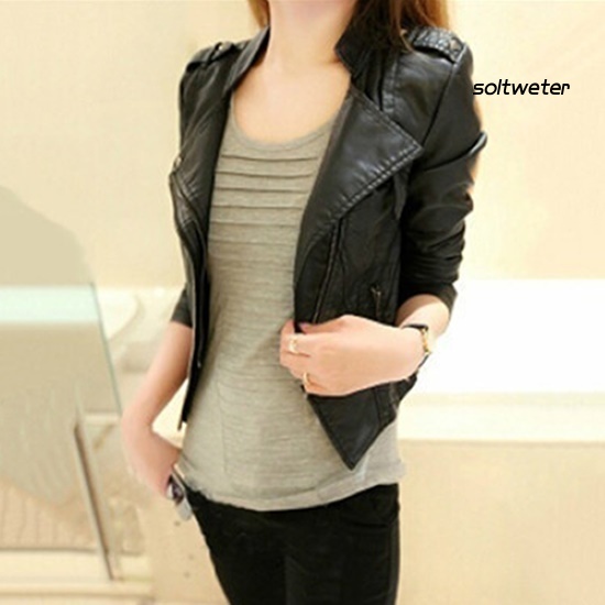Áo Khoác Giả Da Ngắn Ôm Dáng Cổ Bẻ Thời Trang Cho Nữ