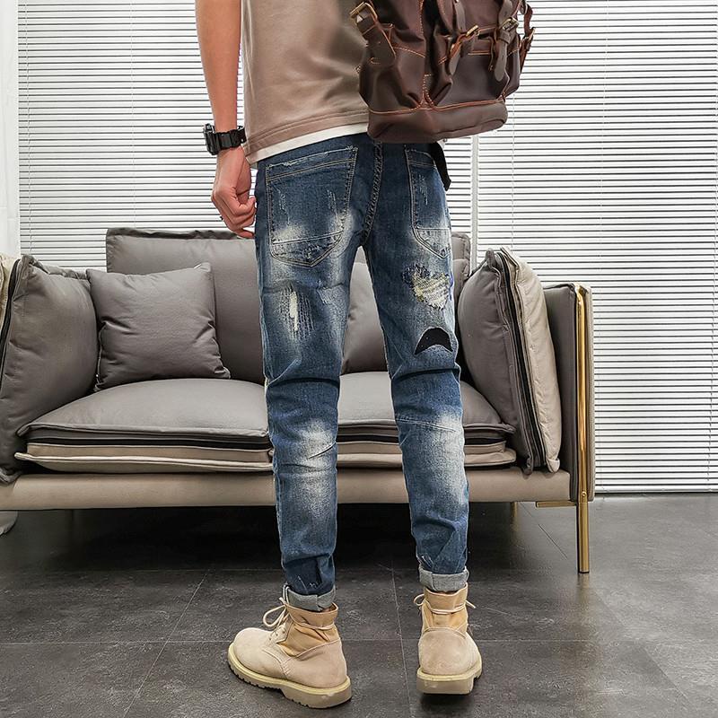 Quần jeans dáng dài thêu chữ cái phong cách Hàn Quốc cá tính trẻ trung dành cho nam